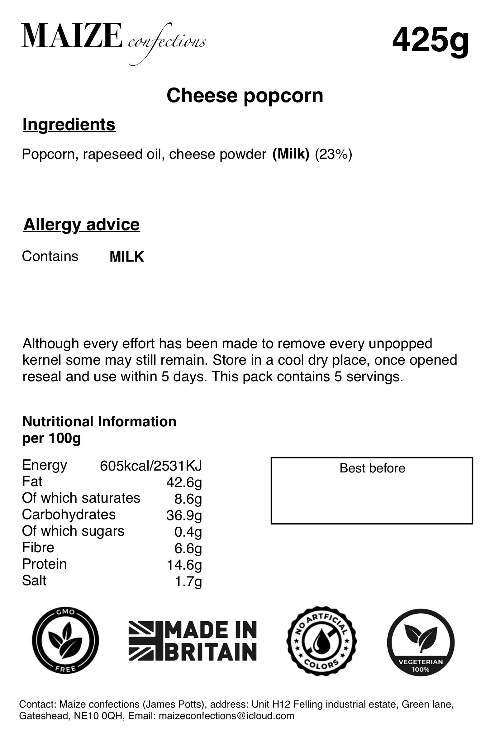 Cheese popcorn 425g (x6)