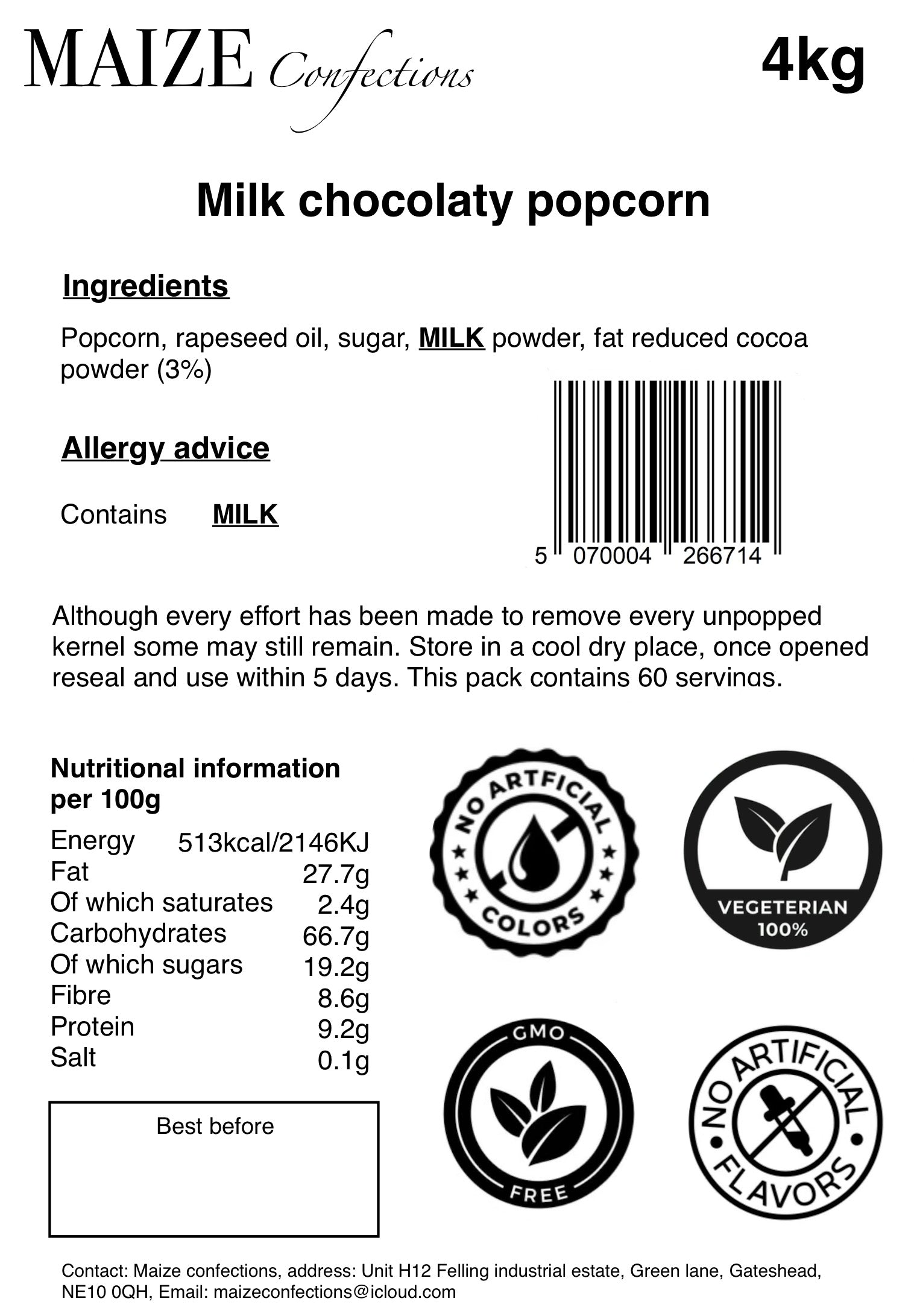 Milk chocolaty popcorn 4kg